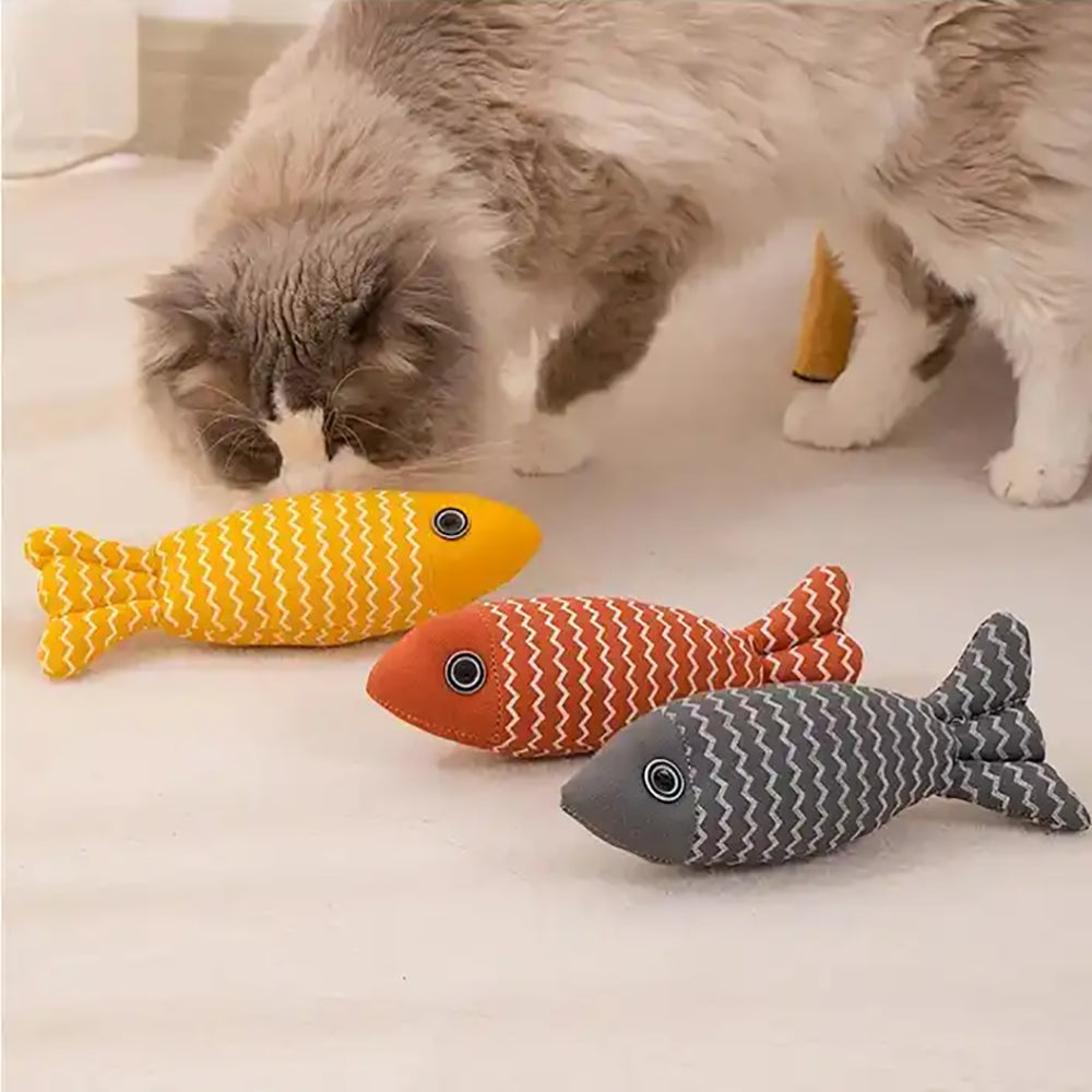 Burlap Fish Catnip Cat Toy, Throw Pillow, Teething Cat Toy, Fancy Cat Toy, Tough Bite, Sturdy Cat Toys Catnip Crinkle Sound Toys Soft and Durable, Interactive Cat Kicker Toys for Indoor Kitten
