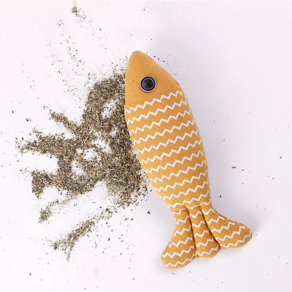 Burlap Fish Catnip Cat Toy, Throw Pillow, Teething Cat Toy, Fancy Cat Toy, Tough Bite, Sturdy Cat Toys Catnip Crinkle Sound Toys Soft and Durable, Interactive Cat Kicker Toys for Indoor Kitten