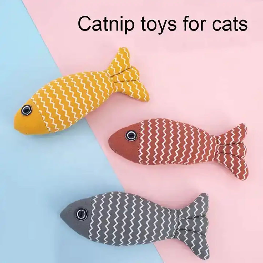 Burlap Fish Catnip Cat Toy, Throw Pillow, Teething Cat Toy, Fancy Cat Toy, Tough Bite, Sturdy Cat Toys Catnip Crinkle Sound Toys Soft and Durable, Interactive Cat Kicker Toys for Indoor Kitten